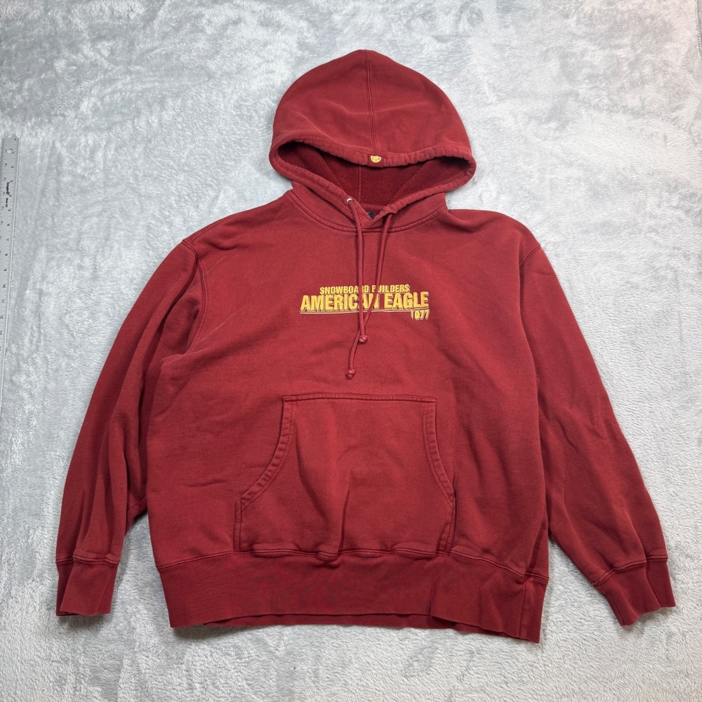 Vintage American Eagle Hoodie Mens Large Red Distressed Faded Y2K